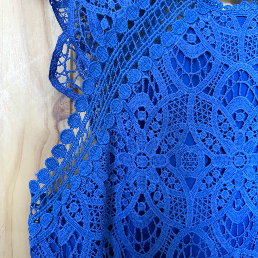 Laundry By Shelli Segal Cobalt Blue Lace Midi Dress - Picture 8 of 10
